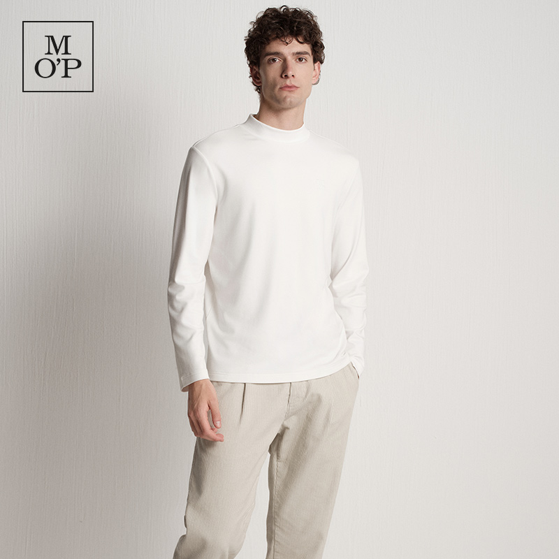 Marc O'Polo/MOP2025冬季新款柔软德绒logo绣花半高领长袖T恤男士