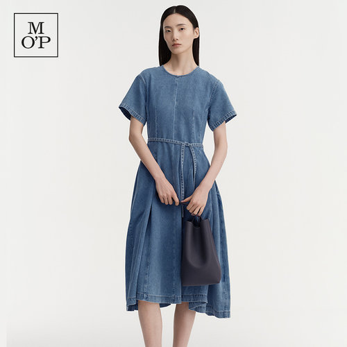 MOP夏季新款极简牛仔连衣裙女