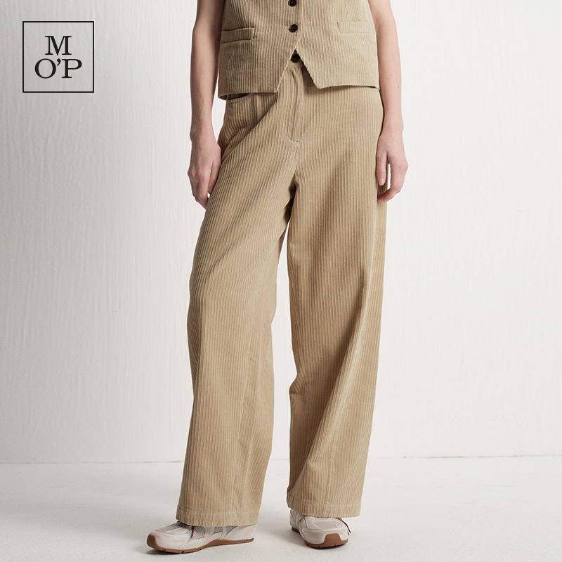 简约MOP灯芯绒纯棉宽松弯刀长裤