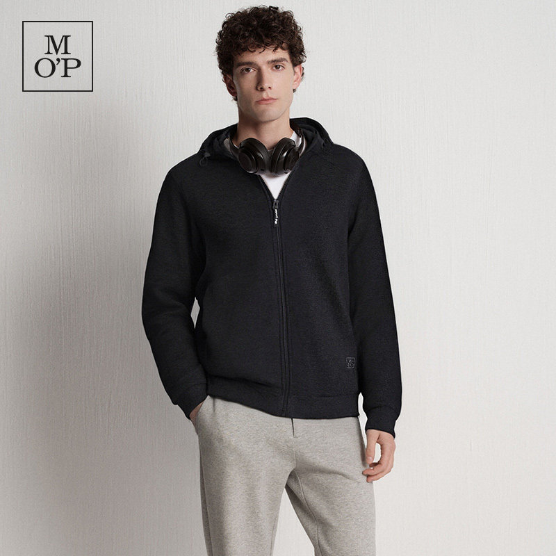 Marc O'Polo/MOP25冬季新款华夫格复合银狐绒底绒连帽卫衣开衫男
