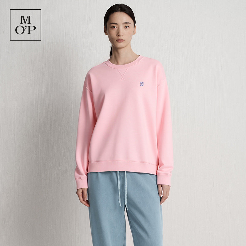 Marc O'Polo/MOP2026春季新款质感纯色简约刺绣圆领卫衣女士上衣