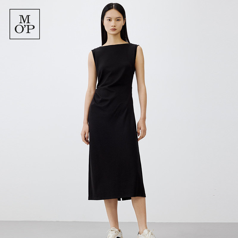 Marc O'Polo/MOP 夏季新款时尚收腰显瘦打褶无袖气质针织连衣裙女