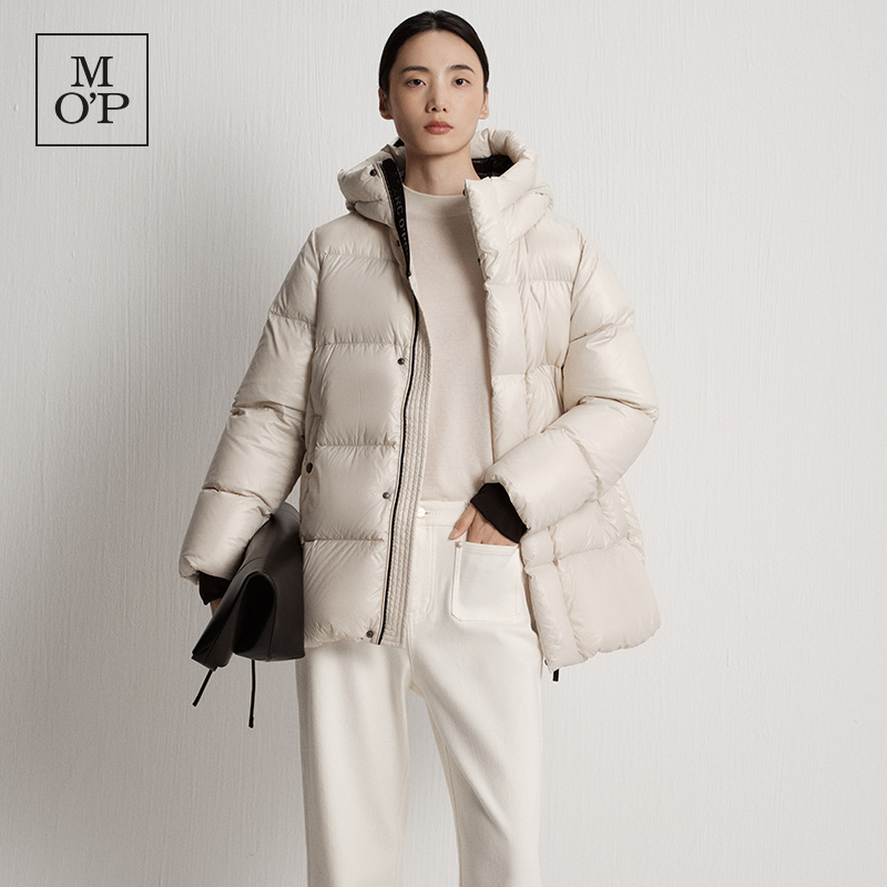 Marc O'Polo/MOP2025冬季新款撞色脱卸领中厚一手长连帽羽绒服女