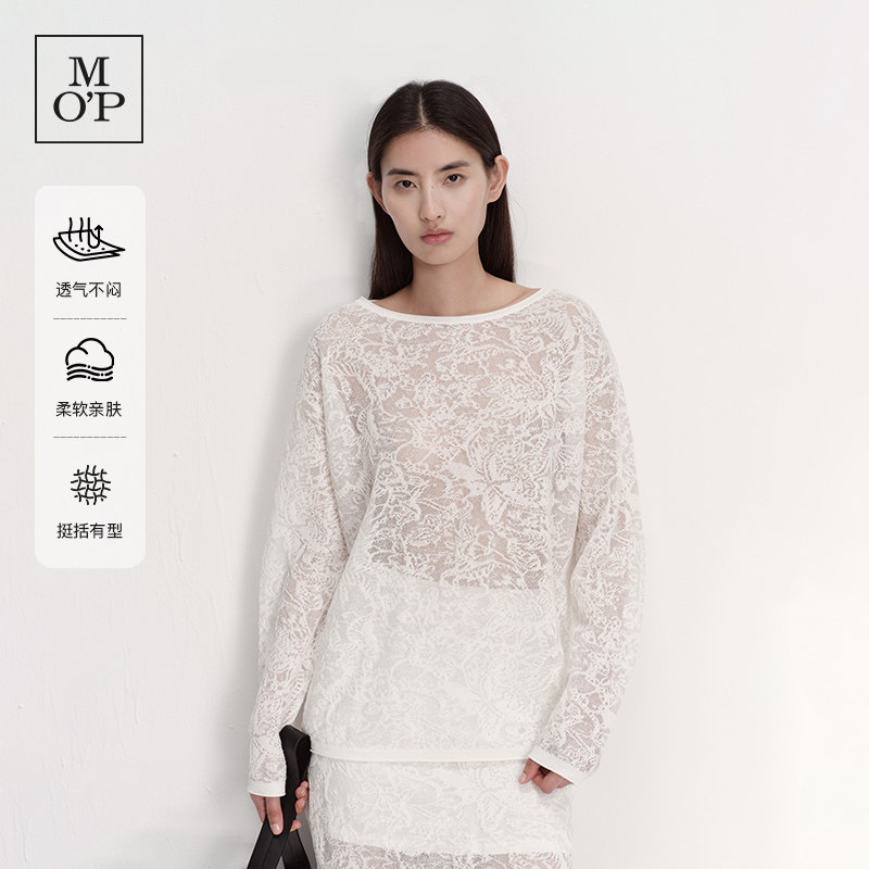 Marc O'Polo/MOP2026夏季新款时尚圆领透明丝长袖T恤套头衫女上衣