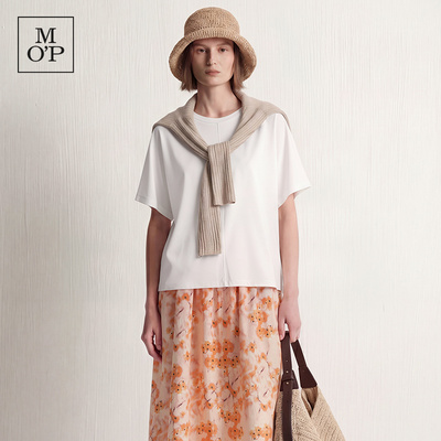 Marc O'Polo/MOP26夏新款莱赛尔舒适极简风白色短袖T恤女显瘦上衣