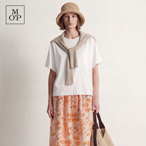 Marc O'Polo/MOP26夏新款莱赛尔舒适极简风白色短袖T恤女显瘦上衣