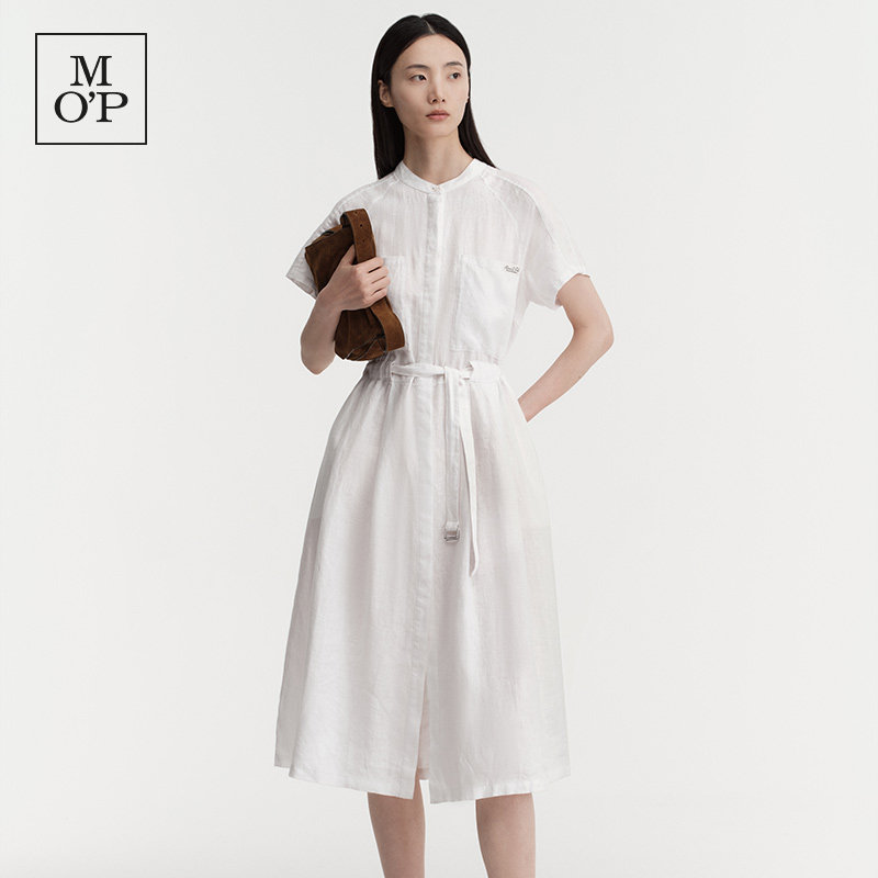 [100%亚麻]Marc O'Polo26新款高端简约衬衫连衣裙女短袖收腰长裙