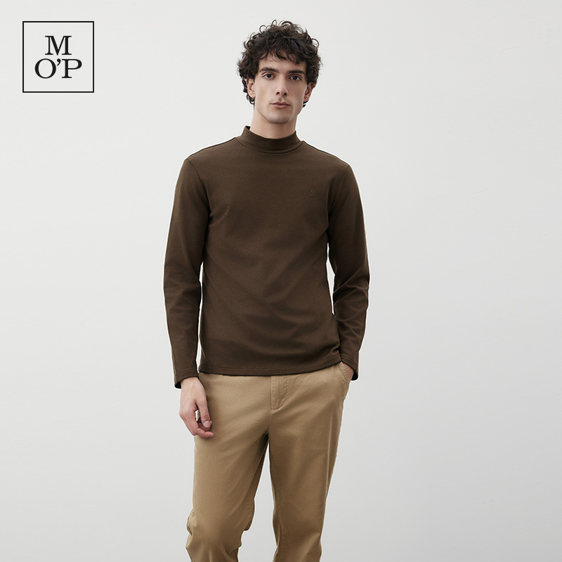 Marc O'Polo/MOP冬季新款简约内搭抓绒半高领长袖T恤男打底针织衫