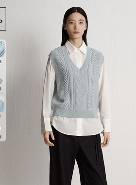 Marc O'Polo/MOP25冬季新款RWS毛棉混纺不规则绞花肌理毛织背心女