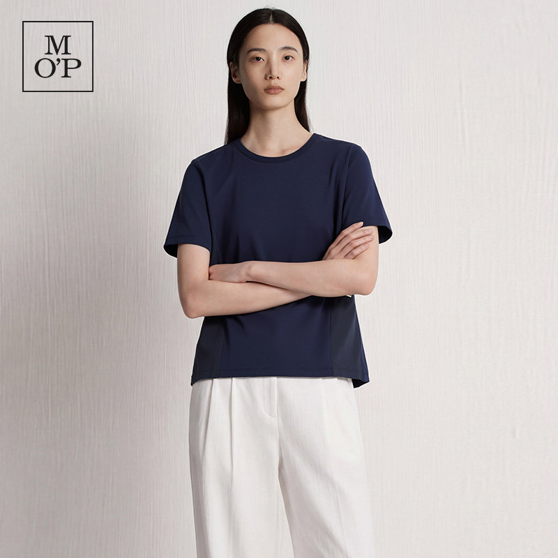 Marc O'Polo/MOP2026夏季新款拼接撞色设计感气质短袖T恤女装上衣