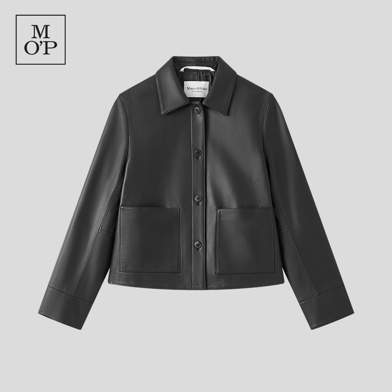 Marc O'Polo/MOP2026春季新款贴袋短款时尚高级黑色皮夹克外套女,女装/女士精品,皮衣,淘宝优惠券,粉丝福利购,淘宝优惠卷