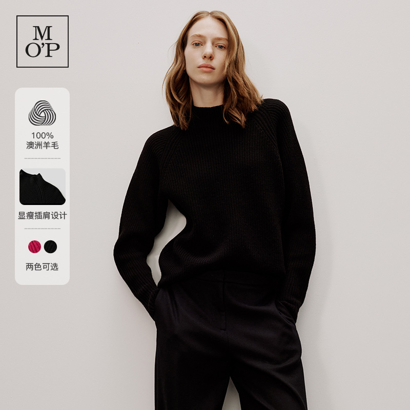 MOP绵羊毛半高领套头针织衫女