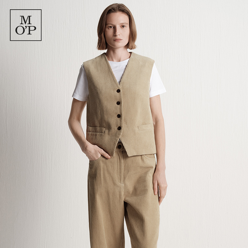 Marc O'Polo/MOP2025冬季新款纯棉百搭显瘦V领粗细条灯芯绒马甲女