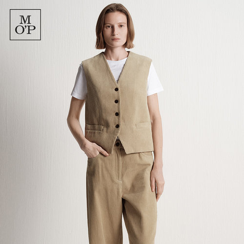 Marc O'Polo/MOP冬季新款好看纯棉百搭显瘦V领粗细条灯芯绒马甲女
