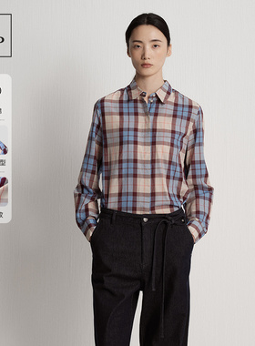 Marc O'Polo/MOP2025秋季新款复古休闲纯棉宽松彩色格纹衬衫女士