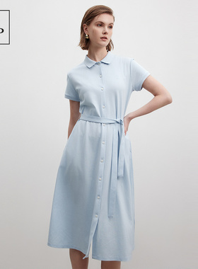 Marc O'Polo夏季新款好看女士针织经典POLO领系带连衣裙修身显瘦