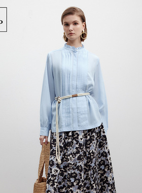 【徐若晗爱你沈惜凡同款】MOP亚麻荷叶领风琴褶经典长袖衬衫女士