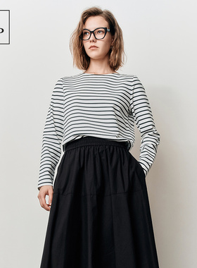 Marc O'Polo/MOP25春秋季新款圆领纯棉条纹长袖T恤女气质百搭上衣