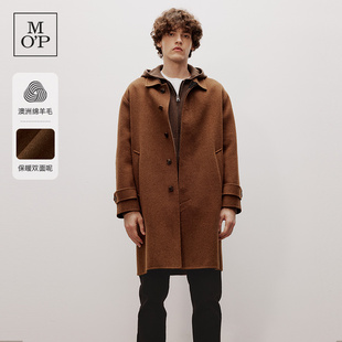 MOP Polo 商场同款 冬季 绵羊毛混纺翻领毛呢风衣男 Marc 新款