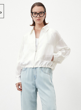 Marc O'Polo/MOP2025夏季新款亚麻白色时尚短款翻领衬衫式外套女