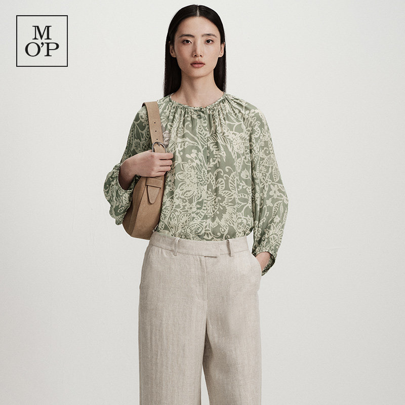 Marc O'Polo/MOP2026夏季新款时尚灯笼袖印花设计长袖衬衫女上衣