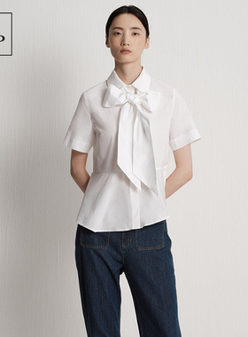 Marc O'Polo/MOP2025夏季新款白色时尚设计裁剪法式女士短袖衬衫