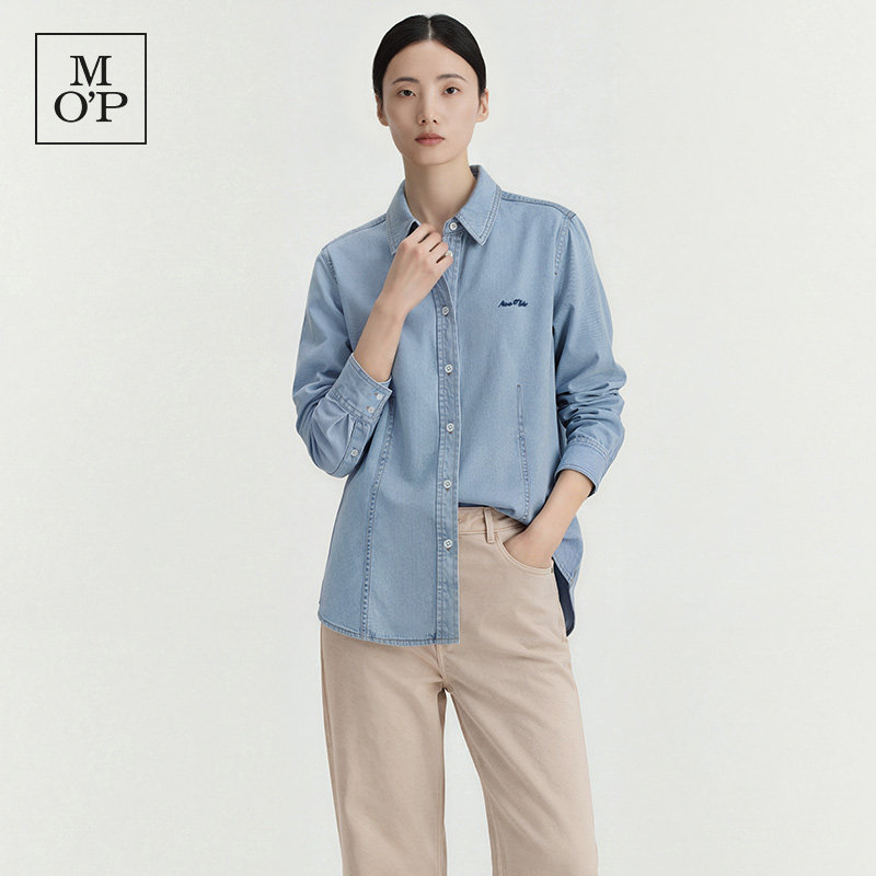 Marc O'Polo/MOP2026冬季新款莱赛尔牛仔长袖衬衫浅蓝翻领上衣女