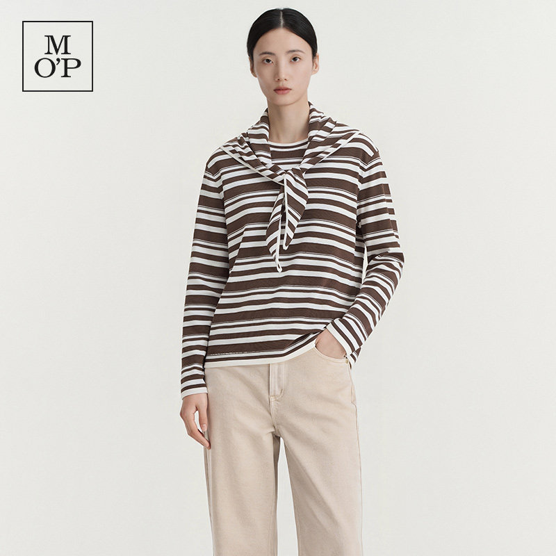 Marc O'Polo/MOP26冬新款100%绵羊毛条纹连帽针织衫女慵懒风毛衣