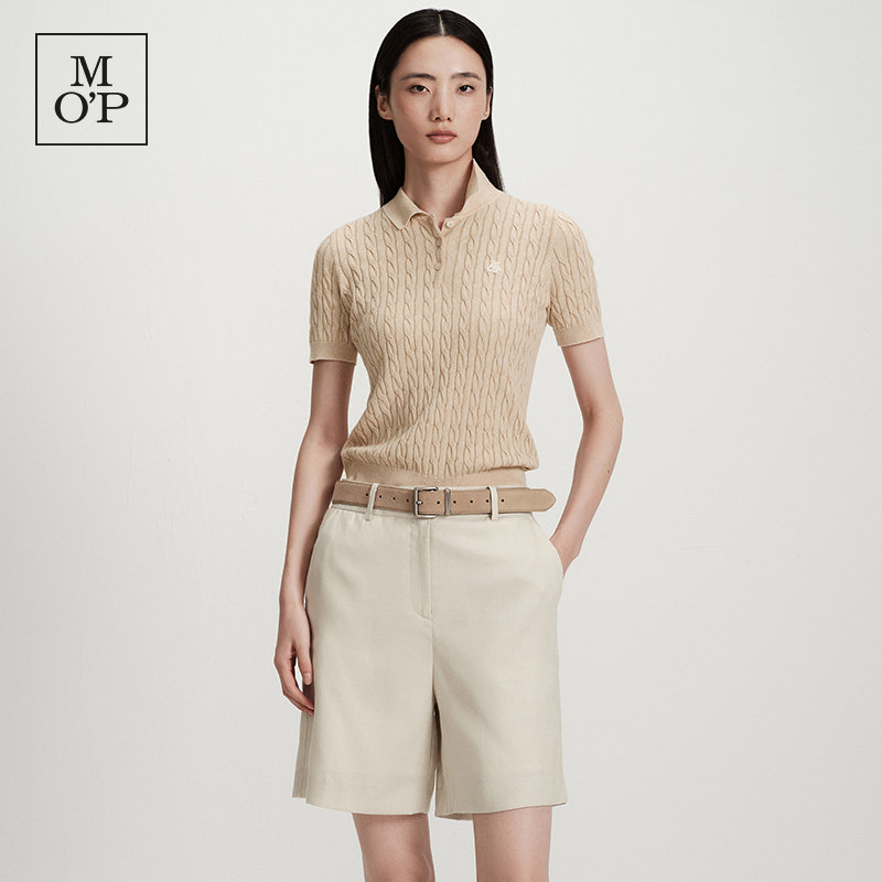 Marc O'Polo/MOP2026夏季新款绣花修身时尚绞花针织短袖POLO衫女