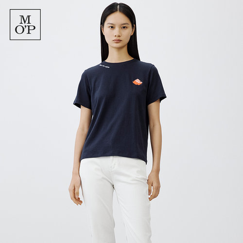 Marc O'Polo/MOP【品牌经典系列】环保棉刺绣花纹圆领女士短袖T恤