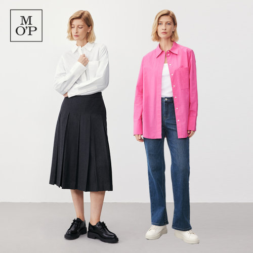 Marc O'Polo/MOP【100%棉】翻领府绸简约梨形长袖玫粉色衬衫女士
