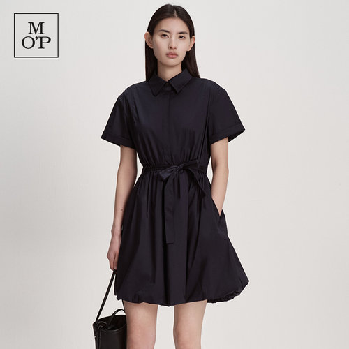 Marc O'Polo/MOP26夏季新款设计感衬衫裙女短袖系带收腰A字连衣裙