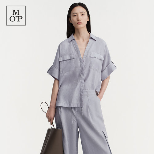 [高端亚麻]Marc O'Polo2026夏新款极简衬衫女短袖廓形慵懒风上衣