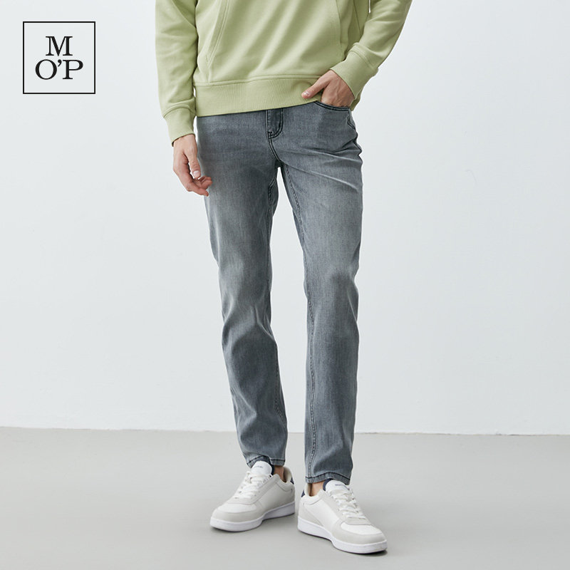 MOP夏季新款简约直筒宽松四面弹水洗休闲牛仔莱赛尔长裤男士