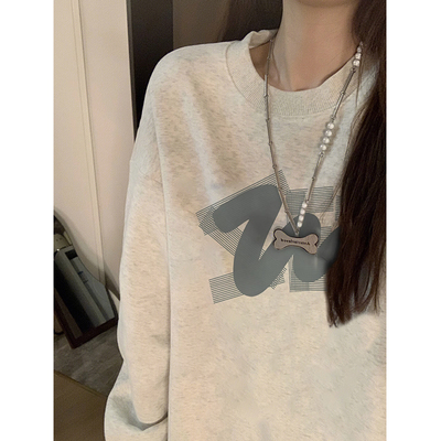 美式潮牌oversize无帽加绒卫衣女