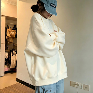 纯色无帽圆领卫衣女春秋oversize薄款外套宽松慵懒松弛休闲上衣