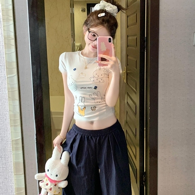 辣妹短款修身米菲兔短袖T恤女