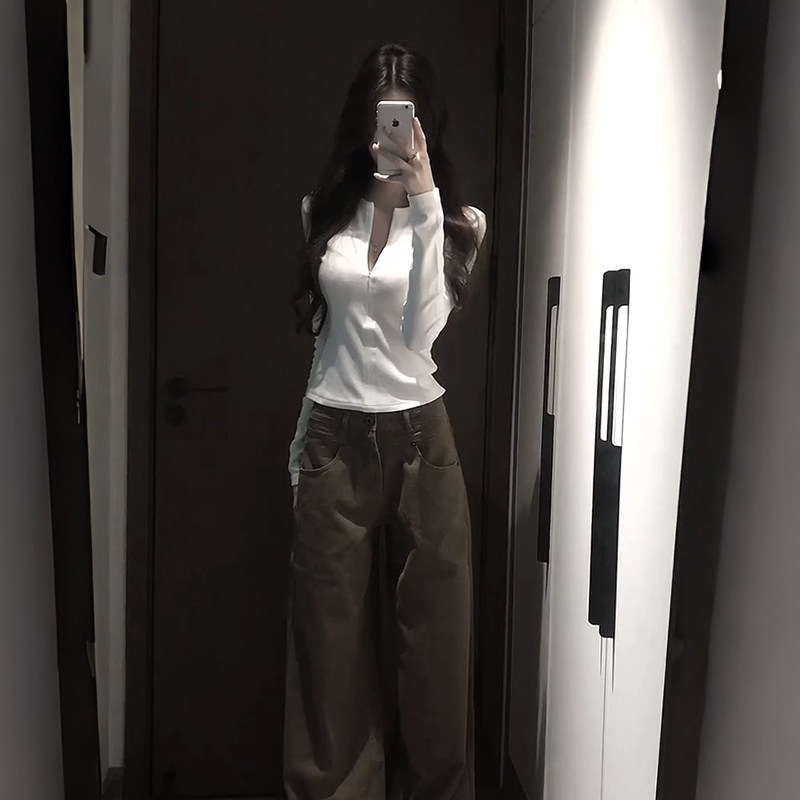 设计感小众半拉链长袖T恤女春秋内搭短款打底衫辣妹修身显瘦上衣,女装/女士精品,T恤,淘宝优惠券,粉丝福利购,淘宝优惠卷