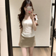 显瘦上衣体恤 收腰修身 设计感小众正肩U领纯色短袖 T恤女夏辣妹短款