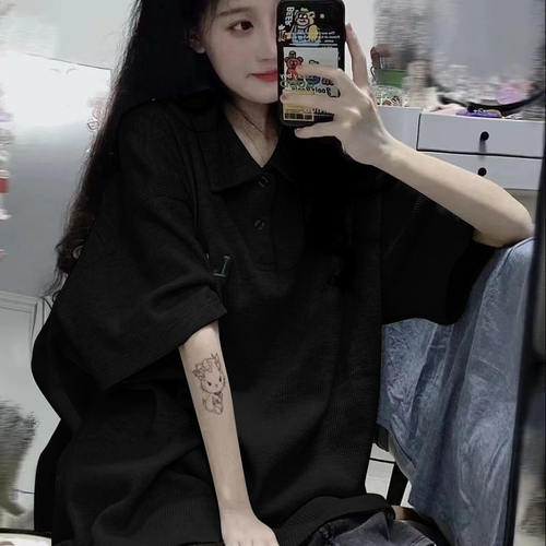 美式潮牌宽松POLO领短袖T恤女