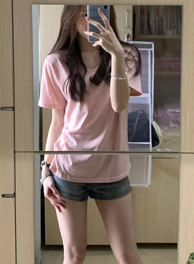 正肩V领纯色短袖T恤女夏韩版潮宽松显瘦百搭半袖上衣简约休闲体恤