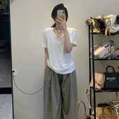 体恤上衣服 宽松显瘦半袖 正肩纯棉V领短袖 T恤女春夏内搭白色打底衫