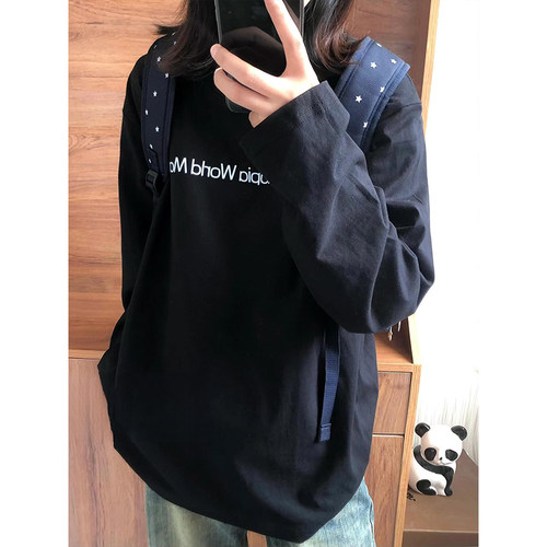 美式潮牌宽松字母长袖T恤女