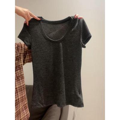 短款修身百搭纯棉U领短袖T恤女