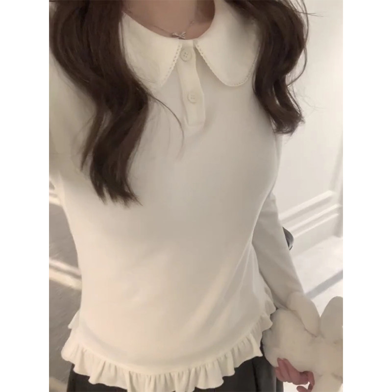 蕾丝娃娃领德绒打底衫女秋冬内搭短款上衣修身减龄加绒保暖T恤