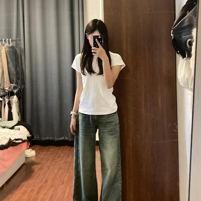 辣妹短款修身百搭圆领纯棉T恤