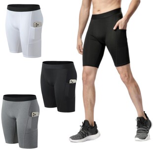 高弹速干透气运动健身跑步篮球五分紧身裤带口袋压缩打底裤