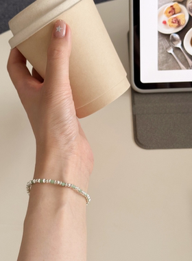 S925银薄荷曼波绿色彩石银珠串珠手链夏日清新甜美小众设计清冷女