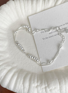 S925纯银小众双层飞盘珠手链女ins时尚简约精致百搭2025新款手链