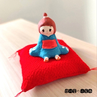 日本代购 匠人手工 座敷童子 蓝衣服 可爱 民俗 工艺品 小摆件